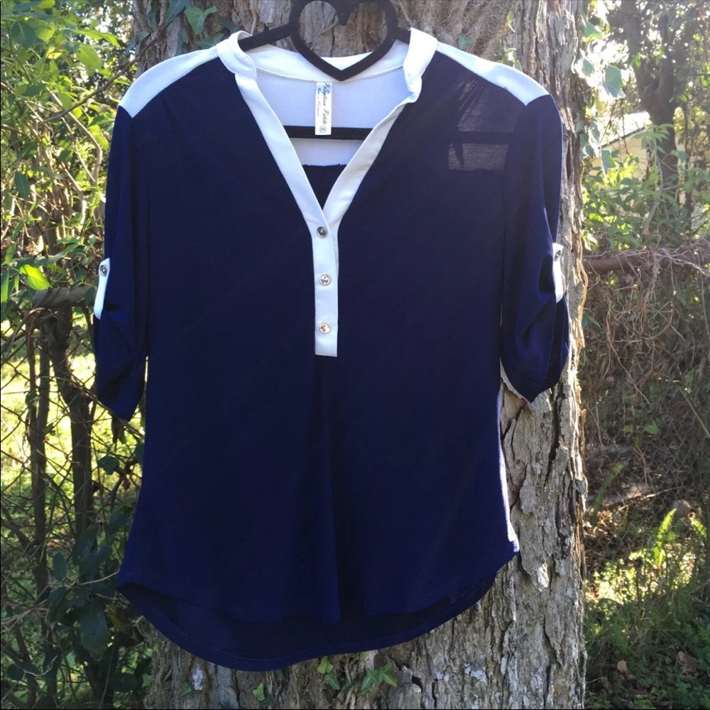 Blue and White Dressy Top/Size PS